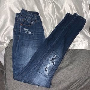 Dark Blue Mock Ripped Skinny Jeggings